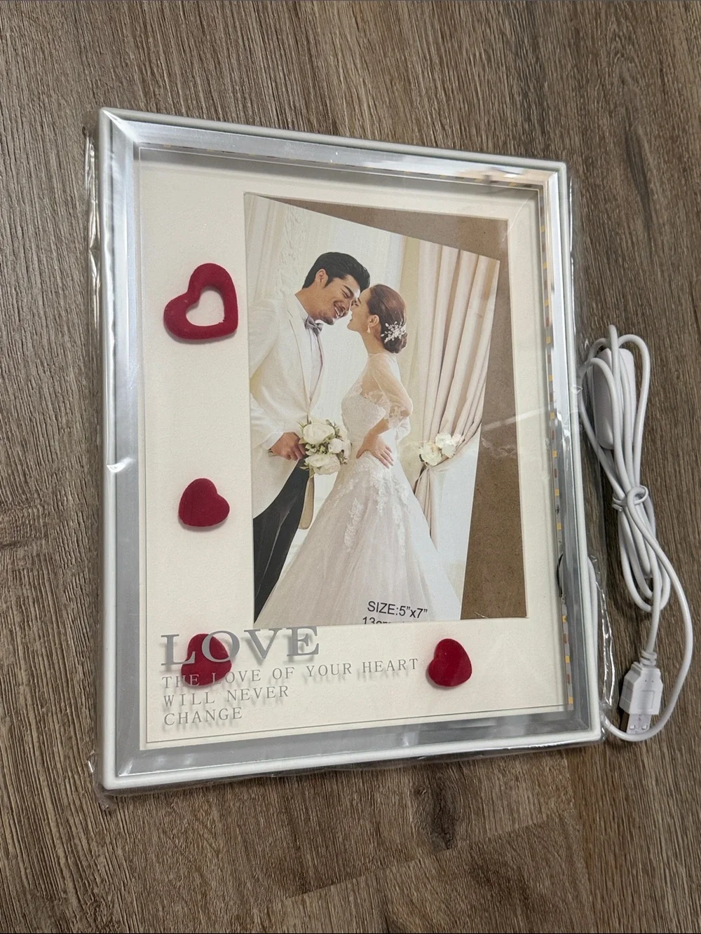 LOVE Accent Photo Frame with Red Heart Accents - White/Silver